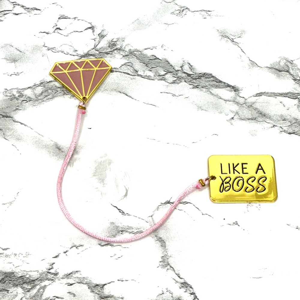 Like a Boss Metal Enamel Charm Diamond Shape Pendant Drop Dangle Bookmark